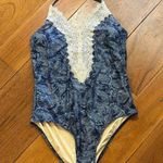 Anthropologie One Piece Blue Fish And Lace Swimsuit Photo 1