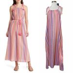 XIRENA Esme Stripe Cotton Dress In Citrus Melange Tie Straps Pockets Large NWT Pink Photo 1