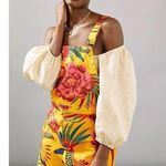 Farm Rio  Anthropologie Sabrina Short Overalls Yellow Floral Tropical Size Medium Photo 0