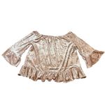 Anthropologie Sanctuary‎ Boho Women Pink Crushed Velvet Peplum Blouse Ruffle L Size L Photo 2