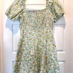 ZARA Women's Linen Blend Green Square Neck Sunflower Mini Dress Size XS Photo 3