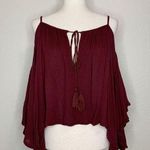 Sans Souci Boho Burgundy Cold Shoulder Tassels Bell Sleeves Top Photo 0