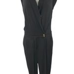 Anthropologie  Elevenses Chanteuse Black Sleeveless Straight Leg Wrap Jumpsuit 4 Photo 0