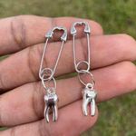Handmade Unique Elegant Punk Gothic Style Tooth Safety Pin Design Hoop Earrings, Boho Photo 5