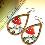 Wooden painted mushroom teardrop earrings Photo 3