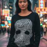 Lauren Moshi  ❃ Super Soft Skull Rose Pullover Jumper Sweatshirt ❃ Black ❃ XS Photo 0