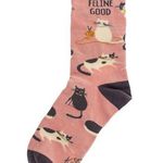 Karma Feline Good Cat Crew Socks OS New Pink Photo 0