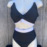 Black White Trim Twist Front High Waisted Bikini Set Size L Size L Photo 0