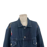 Sundance Hand Painted Feather Print Dark Denim Jacket Blue Red Size XL Photo 1