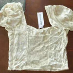 Urban Outfitters NWT white and yellow, puff sleeve milkmaid crop top; size XS Photo 4