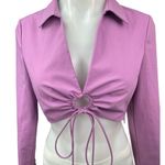 ZARA Purple Tie Front Collared Polo V Neck Long Sleeve Crop Shirt Top Size XS Photo 2