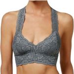 Free People  Galloon Lace Gray Floral Sleeveless Racerback Bralette Top Size M Photo 0