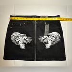 Ed Hardy ‎ Tigers Zipper Front Mini Denim Skirt Black Colorful Graphic Design L Photo 3