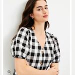 Loft Black & White Gingham Button V-Neck Dress Size 00 NWT Photo 1