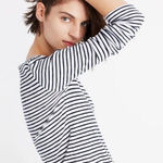 Madewell NWT  ‎ Sound Ribbed Crewneck Tee in Kramer Stripe- L Photo 0