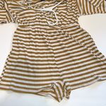 Urban Outfitters romper shorts big sleeves deep v neck mustard white stripe Photo 6