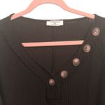 Zenana  Buttoned Long Sleeve Blouse Black Top Vneck Lightweight Waffle Plus Sz 2X Photo 8