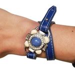 Lia Sophia Under Wraps Floral Lapis Faux Genuine Leather Double Wrap Bracelet OS Photo 0