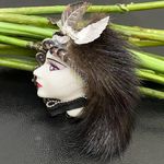 Vintage Flapper Lady Art Deco Fur Hair Lady Brooch Photo 0