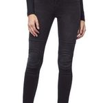 Good American sz 24 Good Waist Black Skinny Jean Zip Fly Corded Detail Knee Moto Photo 0