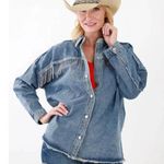 Vocal NWOT Rhinestone Fringe Denim Shirt Jacket Size Large Photo 0