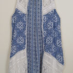 Hint of Mint  Blue White Geometric Lace Trim Dress Women's Size L Photo 0