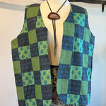 Handmade Cotton Arch Green Square Patchwork Open Style Vest Top Size Medium Blue Photo 0