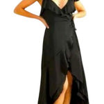 Altar'd State NWT Altar’d State Black Satin Flutter Sleeve Surplice Wrap Midi Dress Size XS Photo 0