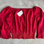 Living Doll Red Flowy Cropped Blouse  Photo 0