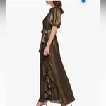 DKNY NEW  Women's Foil Chiffon Ruffle Skirt V-Neck Dress Size US 2♟️ Photo 1