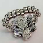 Coral Floral Bling Stretchy Adjustable Silver Tone Cocktail Statement Ring Orange Photo 4