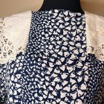 VTG 80s Lace Bow Tie Graphic Pattern Belted Dress SZ M Mad Men Doiley Unique Blue Size M Photo 6
