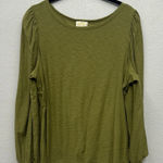 Nation Ltd  Shirt Womens Large Top Green Pima Cotton Long Sleeve Puff Shoulder Photo 0
