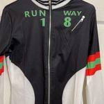 Sporty Digital Print Patchwork Zippered Bodycon Shorts Jumpsuit White Size L Photo 4