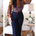 CAbi Harmony Gold Navy Ruffle Floral Peasant Semi Sheer Blouse Top XS Photo 10