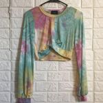 Cherie‎ tie dye twist hem long sleeve stretchy crop top & jogger set size M Yellow Size M Photo 0
