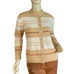 VINTAGE 1970'S BRADLEY NEUTRAL TONES STRIPED ACRYLIC KNIT "GRANDPA" CARDIGAN (M) Tan Size M Photo 1