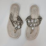 Jessica Simpson  Women's Sandals 6.5 Silver Rhinestone Gladiator Roman Flip Flop Photo 5