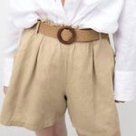 ZARA NWT High Waisted Pleated Braided Belted Trouser Short Beige Women's Size XL Photo 0