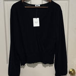 West Kei NWT Women’s Black Long Sleeve Smocked Waist Blouse Size 1x Photo 0