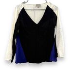 Aryn K 100% Silk Contrast Black, Navy & Cream 3/4 Sleeve V Neck Top Sz S Photo 0
