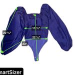 EXPRESS Satin Jacquard Tie Front Bodysuit XS Royal Blue Balloon Sleeve Photo 3