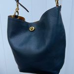 Coach Pebbled Leather Duffle Shoulder Bag 50115 Twist Lock Blue Hobo Crossbody L Photo 0