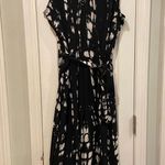 INC Size L Black White Mandala Wide Leg Cropped Jumpsuit Gold Ring Detail Belted Photo 0