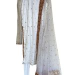 NEW Indian Bollywood 3Pcs Ready To Wear Satin Sequins Heavy Red Border Suit White Size 8 Photo 4