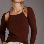 Anthropologie  Brown Ribbed Cut-Out Sweater Top Set - New - Medium Photo 0