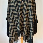 Andrew Marc Black and Tan Chevron Fringe Gold Embellished Wrap Photo 2