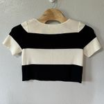 Misook  Collection Size Small Black Ivory Striped Knit Short Sleeve Top Cropped‎ Photo 2