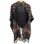 Free People Women's Geometric Pattern Fringe Poncho Cape Shawl Wrap Photo 6
