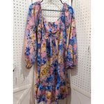Floral Smocked Square Neck Puff Sleeve Mini Dress Pink Blue Yellow Size L Photo 2